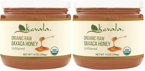 Kevala Organic Raw Oaxaca Honey - Natural Sweetener for Meals and Drinks with no Pesticides, Pure and Unprocessed Spread for Bread and Toast, Golden Nectar with no Sugar Added, Glass Jar 16 oz