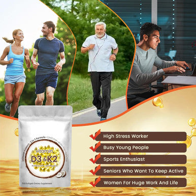 2-In-1 Vitamin D3 K2 Supplement Softgel, 10000 Iu Vit D3 + 200 Mcg Vitamin K2, 300 Pcs Vitamin D3 K2 Gels Riched Microingredients Vitamin D3 K2, Of Gmo, Gluten, Soy For Men Women