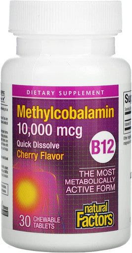 Natural Factors B12 Methylcobalamin Cherry 10000 mcg 30 Chewable Tablets