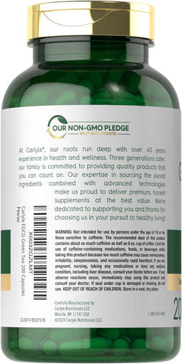 Carlyle EGCG Green Tea Extract Supplement | 1200mg | 200 Capsules | Non-GMO and Gluten