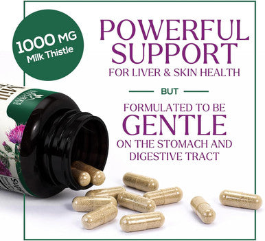 Milk Thistle & Dandelion Root Liver Cleanse Detox & Repair - 1000Mg Herbal Liver Support Supplement With Silymarin Marianum - Advanced Liver Health Support Formula For Detox & Repair - 60 Capsules