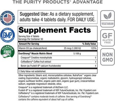 EverStrong Muscle Matrix Blend Creapure Creatine Boron FruiteXB PhytoBoron CoffeeBerry Extract Boosted with 1000 IU Vitamin D 120 Tablets from Purity Products