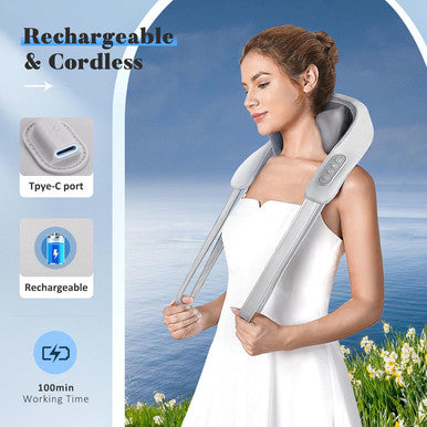 Neck Massager For Neck Pain Relief, 4D Deep Kneading Massagers With 6 Massage Nodes, Cordless Shiatsu Neck And Shoulder Massage Pillow With Heat For Neck, Traps, Back & Leg, Gifts - Gray