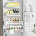 4-Pack Magnetic Spice Rack for Refrigerator with Hooks, Pink | Strong multipurpose magnetic shelf for kitchen & bathroom organization. Includes 4 removable hooks for hanging items.