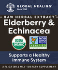 Global Healing USDA Organic Elderberry & Echinacea Liquid Supplement Tincture | Antioxidant Immune Support Against Harmful Organisms for Adults and Kids, Vegan, Non-GMO, 2-Month Supply (2 Oz)