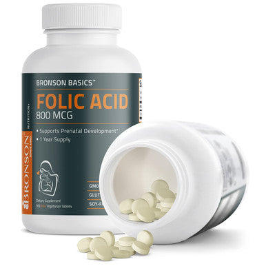 Bronson Folic 800 MCG Supports Prenatal Development, 1 Year Supply, Non-GMO, 360 Tablets
