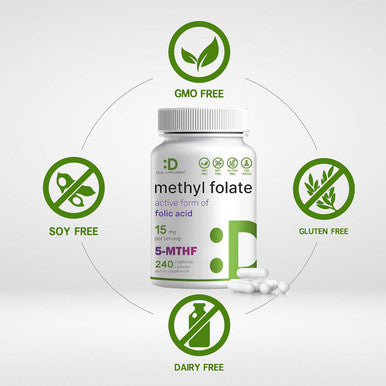 Deal Supplement L Methylfolate 15mg Per Serving 240 Veggie Capsules Active Folic Acid Form (5-MTHF) Bioavailable Methylated Folate Prenatal Energy & Brain Support Supplement Non-GMO