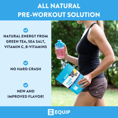 Equip Foods Pure Pre All Natural Pre-Workout Powder | Green Tea Caffeine Sea Salt EAA Vitamin C B6 B12 L-carnitine Agnine | Naturally Boosts Workouts | 30 Servings BlackBerry Lemon Caffeinated
