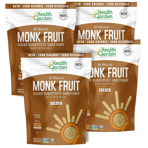 Health Garden Monk Fruit Sweetener, Golden - 16 Oz. x 12, Non-GMO, Gluten Free, Ideal Powdered 1:1 Sugar Substitute in Resealable Bag, Kosher, Keto Friendly Sugar Alternative (1 Lb. Pack of 12)
