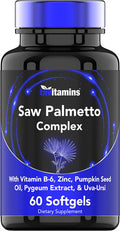 Saw Palmetto Complex with Pygeum Extract, Pumpkin Seed Oil, Vitamin B-6, Zinc, & Uva-Ursi | Prostate Supplement for Men* | Supports Hair Growth* & Urinary Tract Health* | by TNVitamins