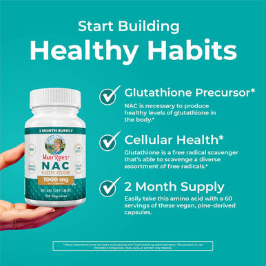Maryruth Organics Nutritional Supplement Capsule N-Acetyl Cysteine Nac 1000Mg Per Serving Vegan Non-Gmo Gluten Free 120 Count