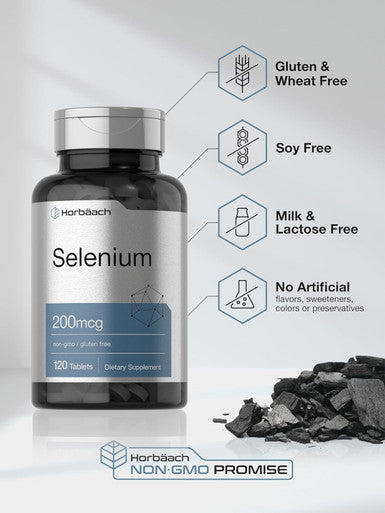 HorbAach Selenium 200Mcg Supplement 120 Tablets Non-Gmo And Gluten Free