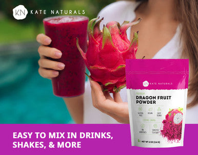 Kate Naturals Dragon Fruit Powder For Baking & Drink (4Oz). Vegan Gluten Dried Dragon Fruit Pink Pitaya Powder For Dragon Fruit Syrup. Dragonfruit Pitaya Powder For Smoothie & Food Coloring
