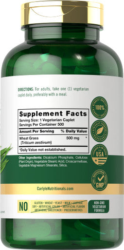 Carlyle Wheat Grass | 500 Vegetarian Caplets | Non-Gmo, Gluten Free Supplement