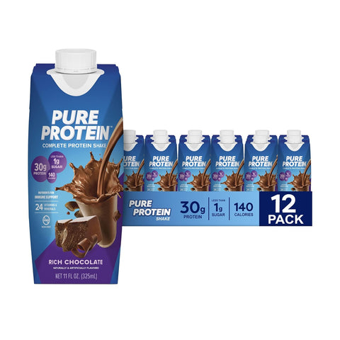 Pure Protein Vanilla Protein Shake, 30g Complete Protein, 12 Ct | Ready to Drink and Keto-Friendly, Vitamins A, C, D, and E plus Zinc to Support Immune Health, 11oz Bottles