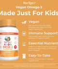 Maryruth Organics Vegan Omega 3 Gummies for Kids 2+ 2 Month Supply Sugar Omega 3 Supplement with Vitamin C Flaxseed Oil Immune Support Essential Nutrient ALA No Fish Taste 60 Count