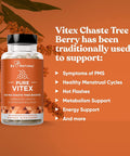 Eu Natural Vitex Pure 400 Mg Chasteberry Natural PMS Support Balance Hormones Regulate Cycle Promote Skin Health Full-Spectrum & Standardized 60 Vegan Soft Capsules