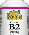 Natural Factors Vitamin B2 Riboflavin 100mg Support for Energy Normal Metabolism 90 Tablets