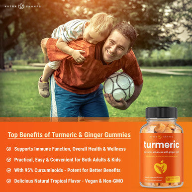 Turmeric Gummies For Adults & Kids With Ginger & Black Pepper Extract 95% Curcuminoids Vegan Natural Curcumin Joint Support 120 Tumeric Gummy Supplements (2-Pack Of 60)