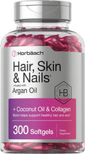 Hair Skin and Nails Vitamins 300 Softgels with Biotin and Collagen Infused with Argan Oil and Coconut Oil Non-GMO Gluten Free Supplement by Horbaach