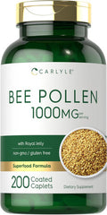 Carlyle Bee Pollen Supplement | 1000mg | 200 Caplets | with Royal Jelly and Bee Propolis | for Men and Women | Vegetarian Non-GMO Gluten