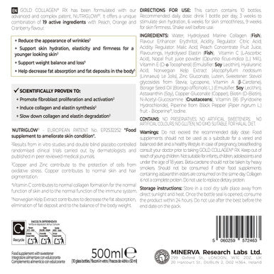 GOLD COLLAGEN RX ÃƒÂ¢Ã¢â€šÂ¬Ã¢â‚¬Å“ Collagen Supplements for Women & Men for Hair Skin Firmess Weight Loss with 12500mg Marine Collagen 100mg Hyaluronic Acid Vitamin C E B6 Biotin Iodine & More 1 Pack 10x50ml