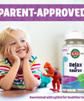 KAL Relax-a-Saurus, Stress Support Supplement for Kids, L-Theanine for Children with Herbal Stress Relief & Relaxation & Blend, Delicious Natural Grape Flavor, 60-Day , 30 Chewables