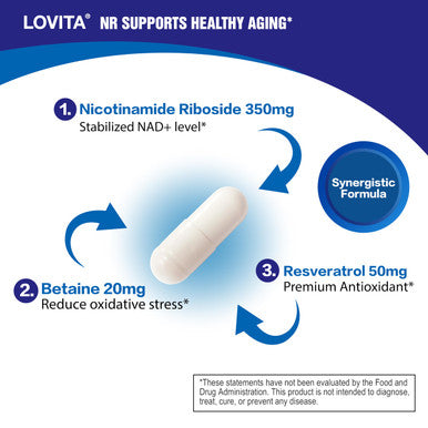 LOVITA NAD+ Supplement NR 840 mg 100 Enteric-Coated Vegan Capsules | Nicotinamide Riboside With Trans-Resveratrol Betaine for Cellular Energy & Healthy Aging Support