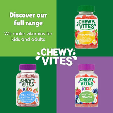 Chewy Vites Kids High Strength Vit D3 60 Kids Vitamin D Gummies 10 mcg 400 IU Vitamin D3 2 Months Supply Vegan Real Fruit Juice Age 3 + Strawberry Flavour
