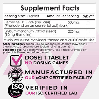 Berberine HCL Silymarin Tablets 500mg 90mg 60 Count Supports Cellular Function Metabolic Function and Balanced Inflammation Levels Nootropics Depot
