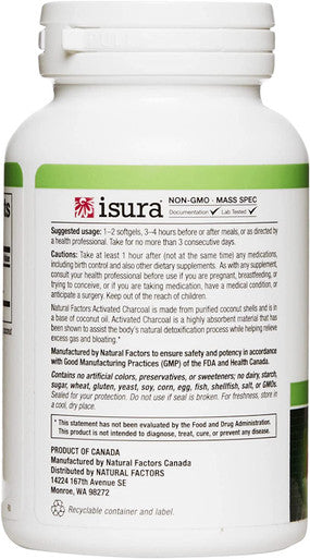Natural Factors Activated Charcoal 500 mg 90 Softgels