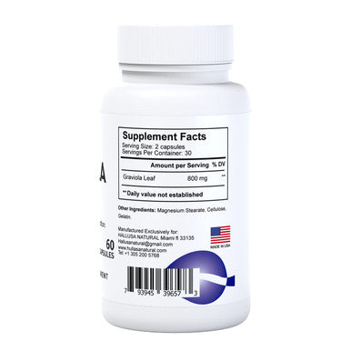 Hallusa Natural Graviola Soursop 800 Mg, 60 Capsules, 30-Day Supply, Powerful Antioxidants, Healthy Cellular Support