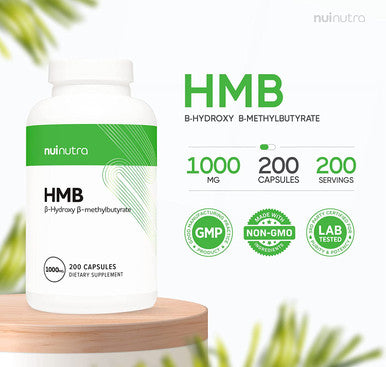 Nui Nutra HMB Supplement (Beta-Hydroxy Beta-Methylbutyrate) | HMB Supplements | 1000mg | 200 Capsules | Muscle Growth Support | Post-Workout Muscle Recovery | for Men & Women