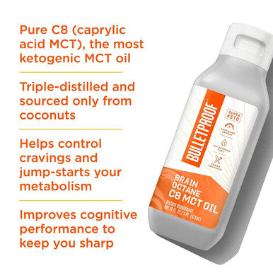 Bulletproof Brain Octane Premium C8 Mct Oil From Non-Gmo Coconuts, 14G Mcts, 14 Fl Oz, Keto Supplement For Sustained Energy, Appetite Control, Mental & Physical Energy, Non-Gmo, Vegan & Cruelty Free