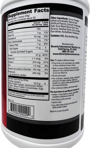 Beverly International Muscle Provider, 30 Servings, Chocolate. Super-Fast-Absorbing Whey Protein Powder For Recovery, Lean Muscle. Fills Your Muscles, Not Your Stomach. Tastes Like Ice Cream
