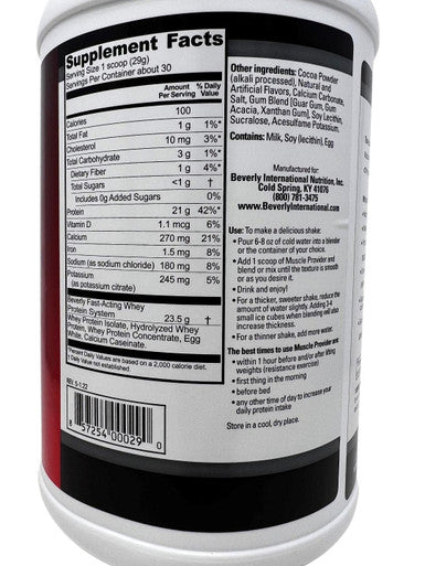 Beverly International Muscle Provider 30 Servings Chocolate. Super Fast Absorbing Whey Protein Powder for Recovery Lean Muscle. Fills Your Muscles not Your Stomach Tastes Like ice Cream