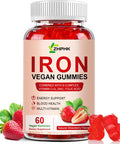 Iron Supplement For Women, Vegan Iron Gummies Gummy 65Mg And 250Mg Vitamin C With Vitamin A, B-Complex, Zinc & Folate For Iron Deficiency, Anemia, Energy Boost, Promote Sleep, Non-Gmo