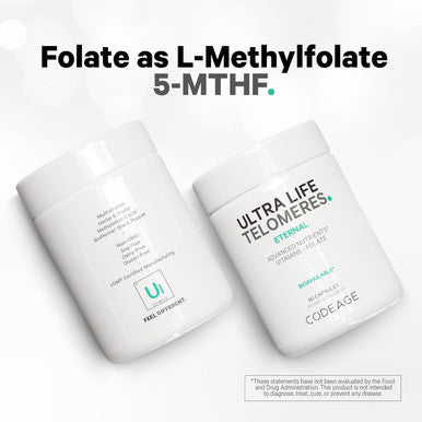 Codeage Ultra Life Telomeres Supplement - 5 MTHF Folate Vitamin B9 Vitamin B12 Methylcobalamin Vitamin D3 L-Theanine Ashwagandha - 3-Month Supply - DNA Methylation Cycle - Non-GMO - 90 Capsules