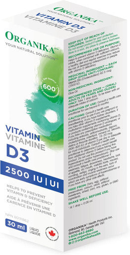 Organika Vitamin D3 Liquid 2500Iu- Olive Oil Base, Immune System Support- 30Ml
