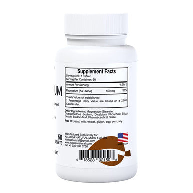 Hallusa Natural - Magnesium For Leg Cramps, Magnesium As Oxide 500 Mg, 60 Capsules, 60-Day Supply, Muscle Relaxation, High Absorption.