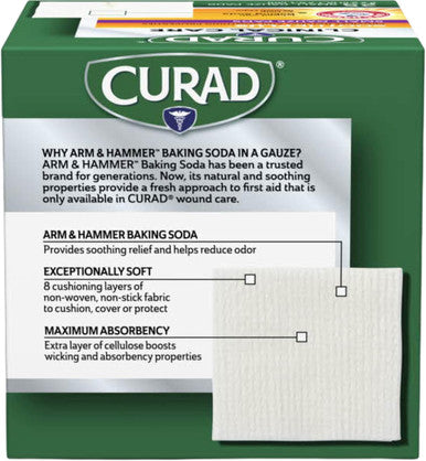 Curad SoothePLUS Gauze Pads with ARM & HAMMER Baking Soda 2" x 2" 25 count White