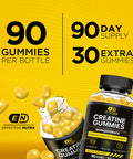 Creatine Monohydrate Gummies 5g - Vegan Creatine Gummies for Men & Women - Creatine Chews for Strength, Muscle, Energy, Endurance - Natural Lemon Flavor (90ct)