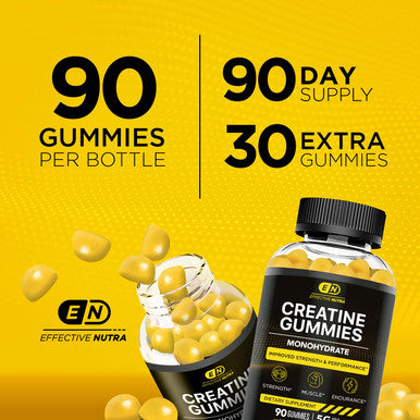 Creatine Monohydrate Gummies 5g - Vegan Creatine Gummies for Men & Women - Creatine Chews for Strength, Muscle, Energy, Endurance - Natural Lemon Flavor (90ct)