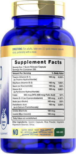 Carlyle B-100 Complex Vitamin | 250 Capsules | Non-Gmo, Gluten Free Supplement
