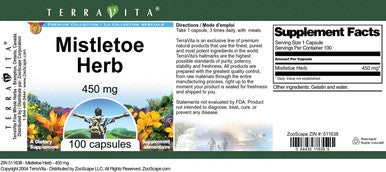 Terravita Mistletoe Herb - 450 Mg (100 Capsules, Zin: 511638) - 2 Pack