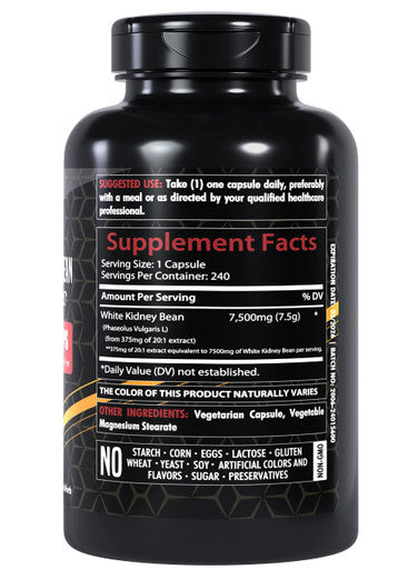 Healthfare White Kidney Bean Extract | 7,500 Mg | 240 Capsules | Potent Formula | Non-Gmo & Gluten Free | Organic | Made In The Usa