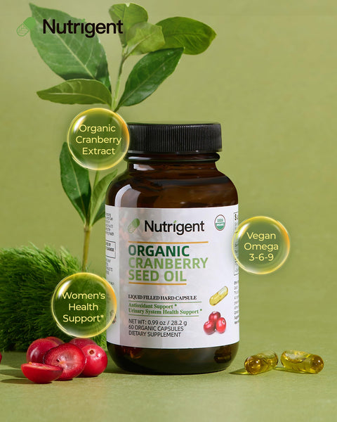 Nutrigent Usda Organic 100 Pure Cranberry Seed Oil 940 Mg Plant Sourced Omega 3-6-9 Fatty Acids Liquid Organic Capsules Urinary Health & Skin Health Support 60 Capsules