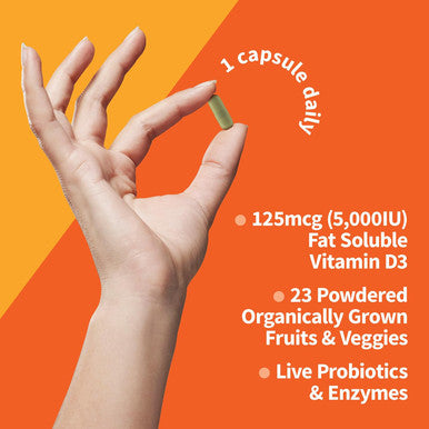 Garden Of Life Vitamin D, Vitamin Code Raw D3, Vitamin D 5,000 Iu, Raw Whole Food Vitamin D Supplements With Chlorella, Fruit, Veggies & Probiotics For Bone & Immune Health. 60 Vegetarian Capsules