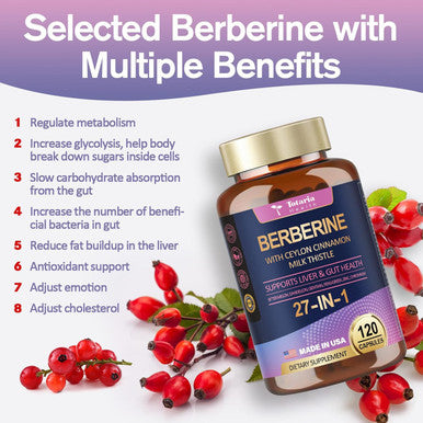 27-In-1 Berberine Supplement With Ceylon Cinnamon, Milk Thistle - Pure Berberine 6000Mg - Berberine Plus For Immune, Better Figure, Liver & Gut Health, Vegan Supplements For Men & Women - 120 Caps