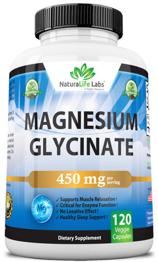 NaturaLife Labs Magnesium Glycinate 450 MG 120 Veggie Capsules